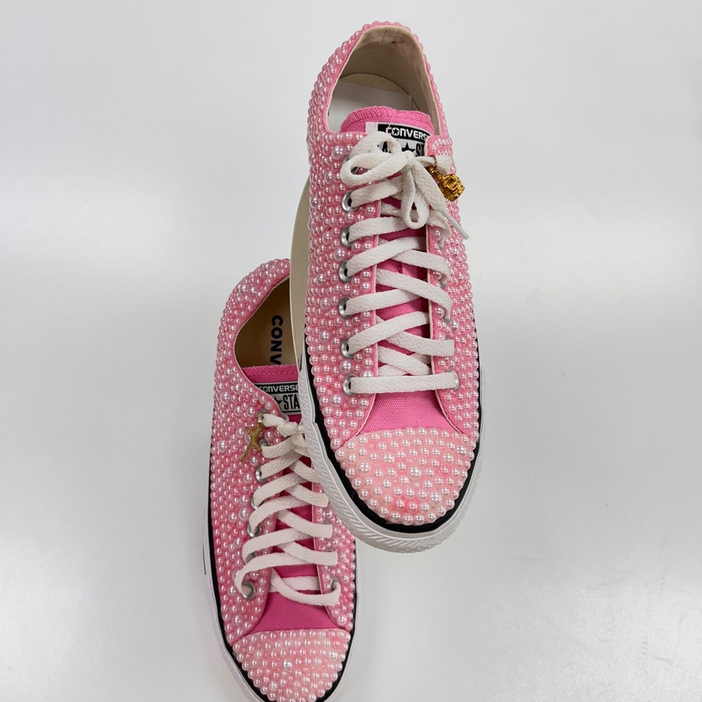 Converse All Star Pink Pearl Embellished Low Top Sneakers Women Custom Shoes